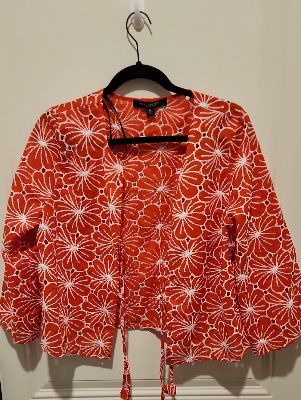 Marc New York Andrew Marc Orange Floral Embroidered Tie-Front Jacket - Medium